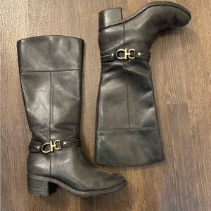 Bandolino Black Leather Boots with Gold Accent